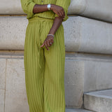 Domingo Pleated Drawstring Pants (Lime)