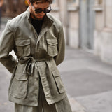 Montaro Linen Safari Jacket (Olive Green)