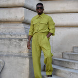 Domingo Pleated Drawstring Pants (Lime)