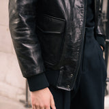 Retro Leather Flight Jacket (Black)