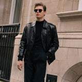 Retro Leather Flight Jacket (Black)