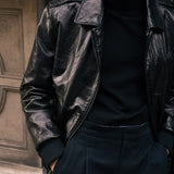 Retro Leather Flight Jacket (Black)