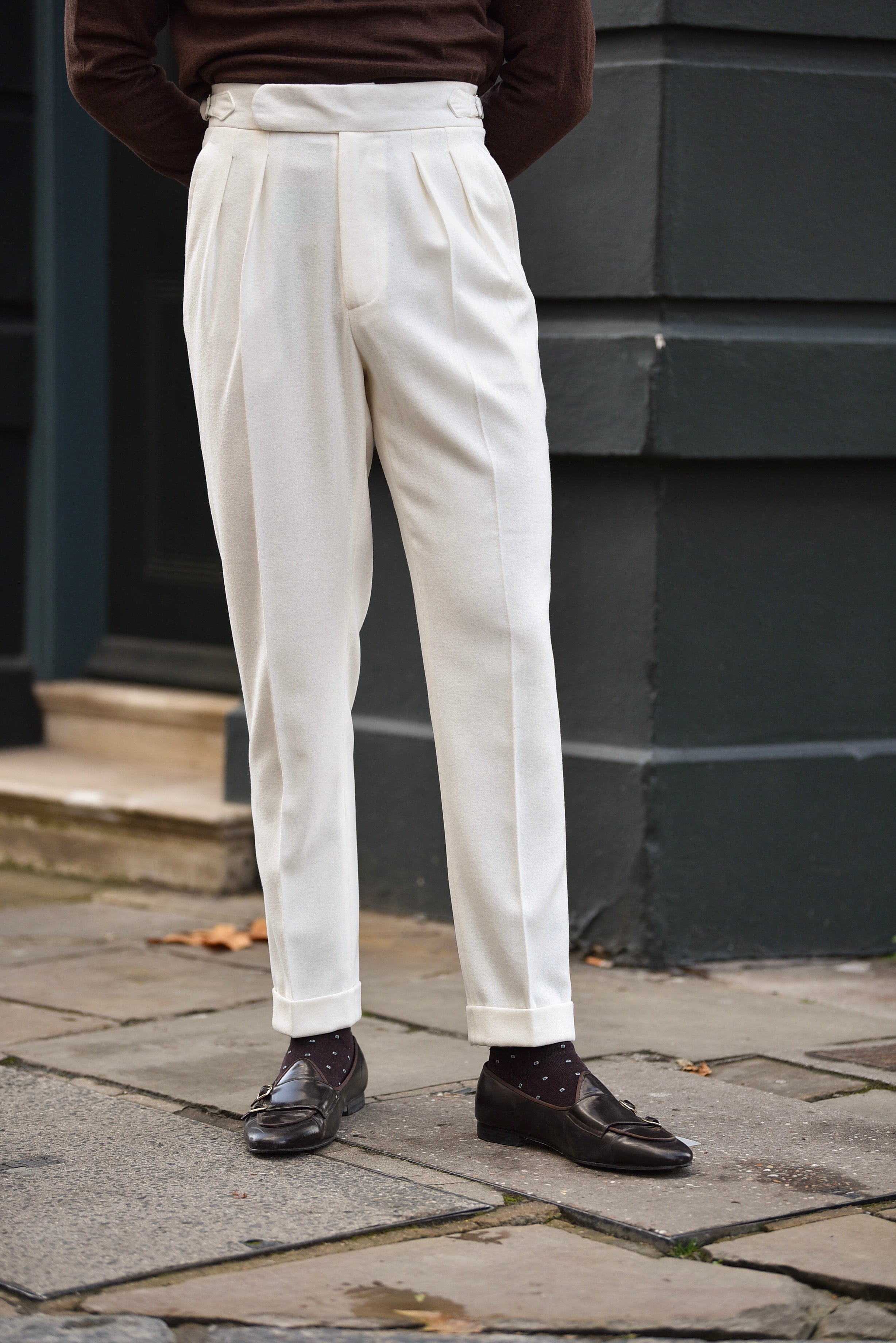 Caruso - White wool flannel trousers