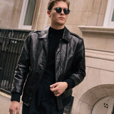 Retro Leather Flight Jacket (Black)